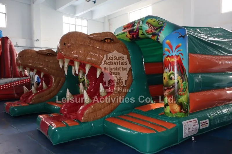 Small Inflatable Multiplay Bouncy Castles T Rex With Slide
